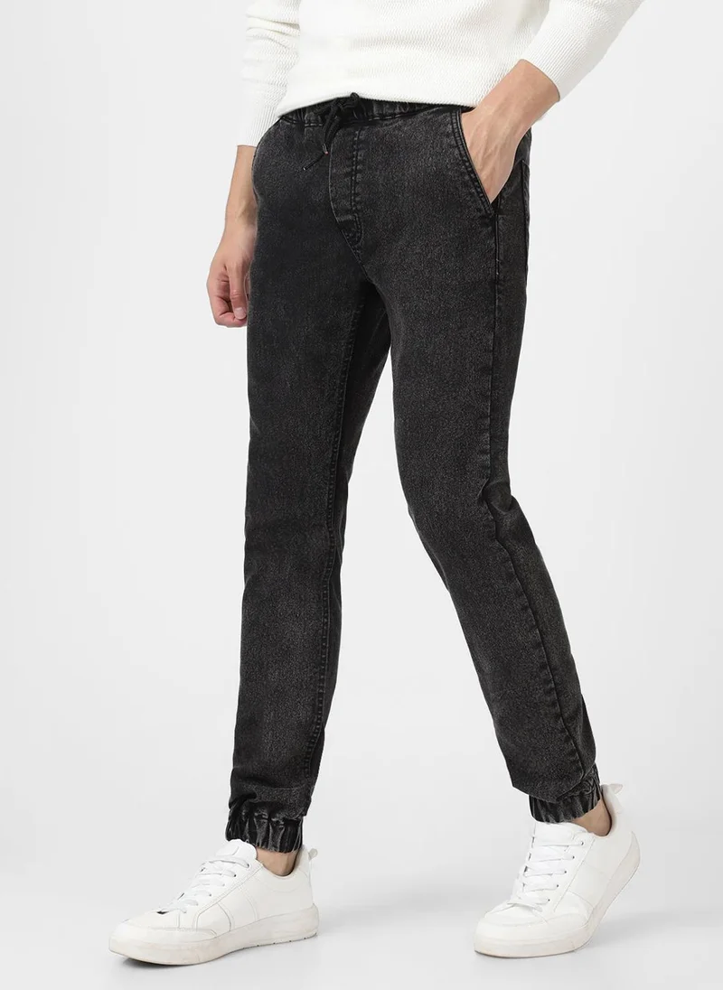 Urbano Fashion  Urbano Fashion Men's Black Slim Fit Washed Jogger Jeans Stretchable for Men | Best Price UAE